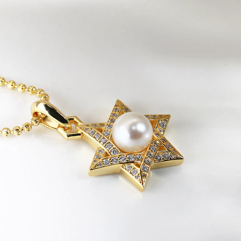 Hexangular Star Pearl Pendant Gold Necklace - Trendy & Versatile